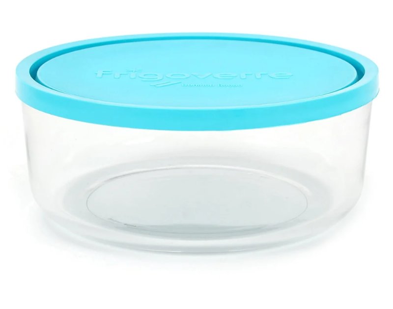 Caixa Hermética Frigoverre Redonda Vidro Com Tampa Azul 23Cm
