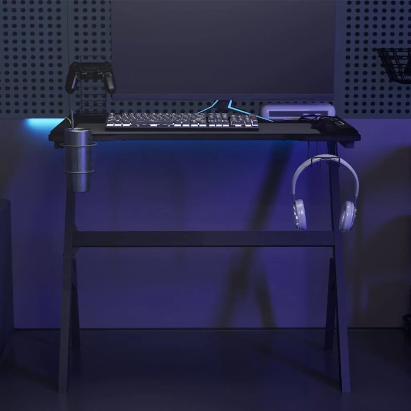 Hkh Secretária De Gaming C/ Luzes Led Forma De Y - Preto