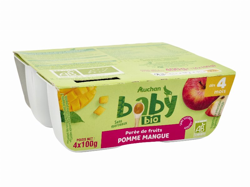 Tacinha Fruta Auchan Baby Bio Maçã E Manga Sem Glúten 4X100 g