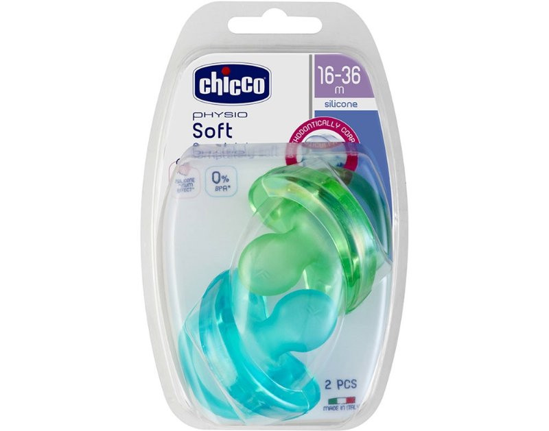 Chupeta Soft Chicco Silicone Azul E Verde 16-36Meses 2Un