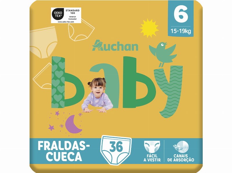 Fraldas Cueca Auchan Baby Tamanho 6 15-19 kg 36Un