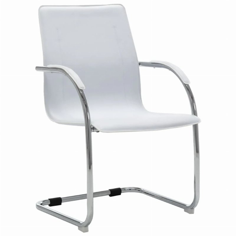 Hkh Cadeira De Escritório Cantilever Em Couro Artificial - Branco