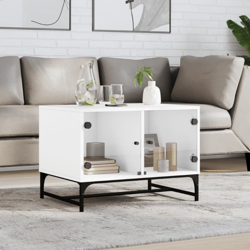 Hkh Mesa De Centro Com Portas De Branco Em Vidro