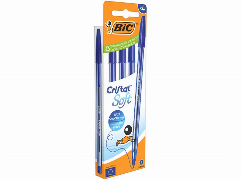 Esferográfica Soft Bic Azul 4 Unidades