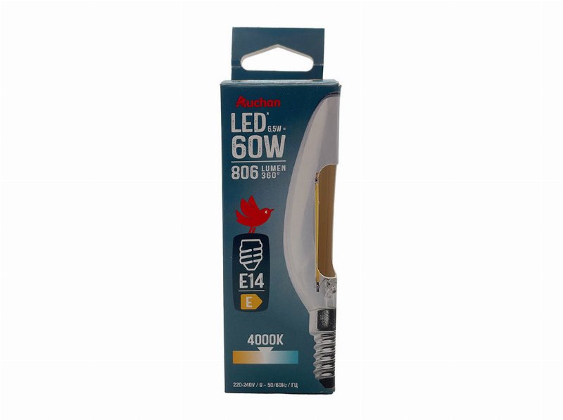 Lâmpada Led Vela Auchan E14 60W Luz Branca Clara