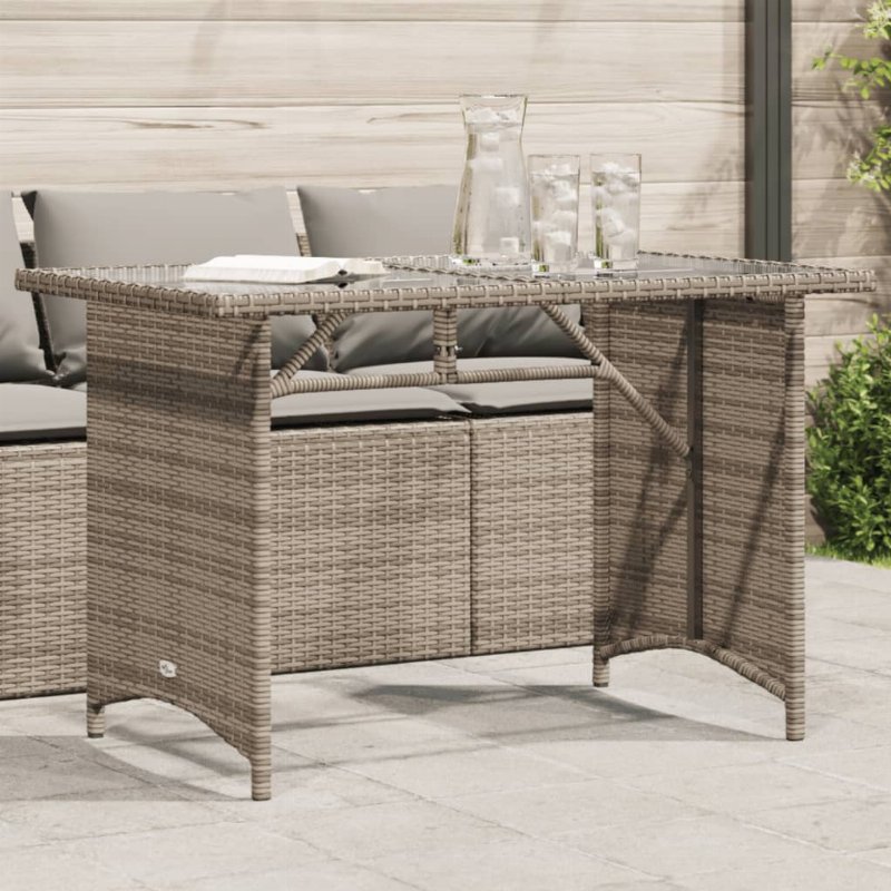 Hkh Mesa De Jardim Com Tampo De Vidro 110X68X70 Cm Vime Pe Cinza - Cinzento