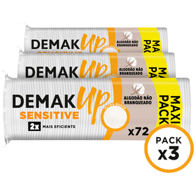 Discos De Algodão Desmaquilhantes Não Branqueados Sensitive Redondos Demak'up 3 X 72 Un