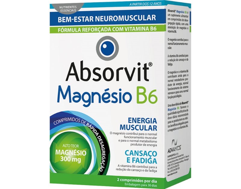 Suplemento Absorvit Magnésio + B6 60 Comprimidos