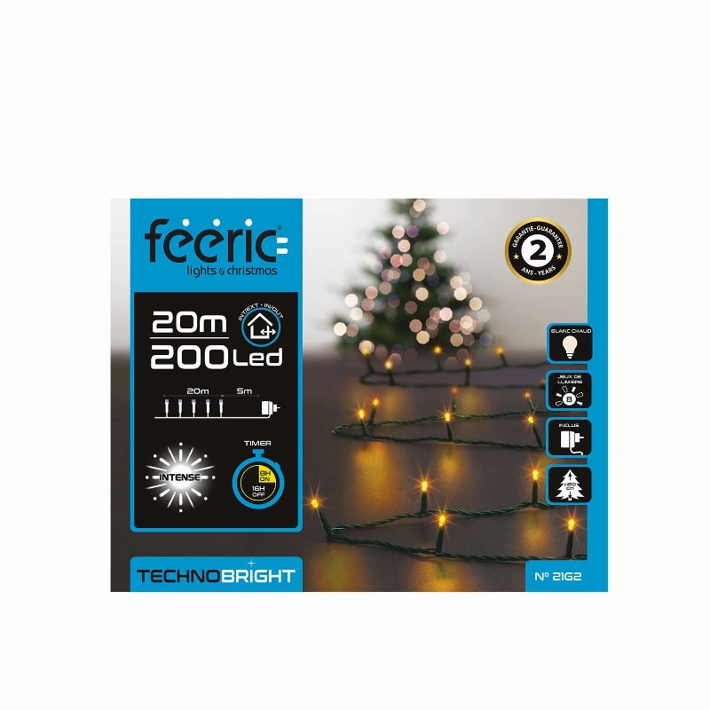 Hkh Luzes De Natal Branco Quente Com Fio Verde Para Exterior 8 Funções E Temporizador 200 Led 20 M