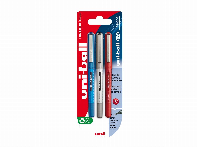 Esferográfica Roller Uniball Designer Cores Sortidas 3 Unidades