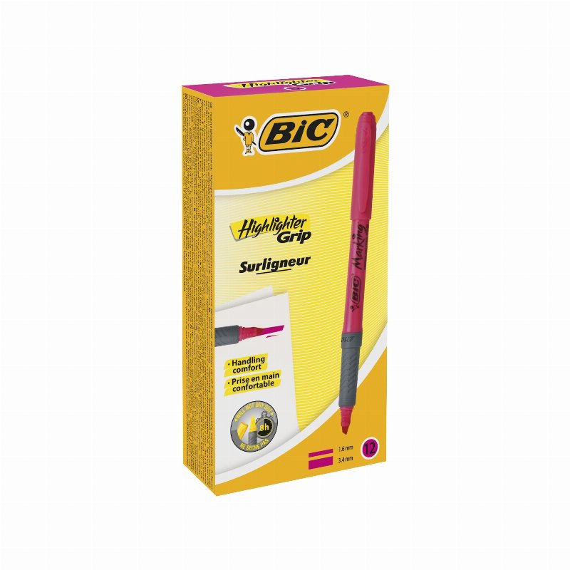 Bic Caixa De 12 Marcadores Brite Liner Grip Rosa