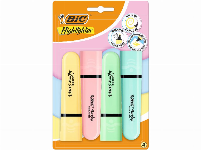 Sublinhadores Bic Pastel Cores Sortidas 4 Unidades