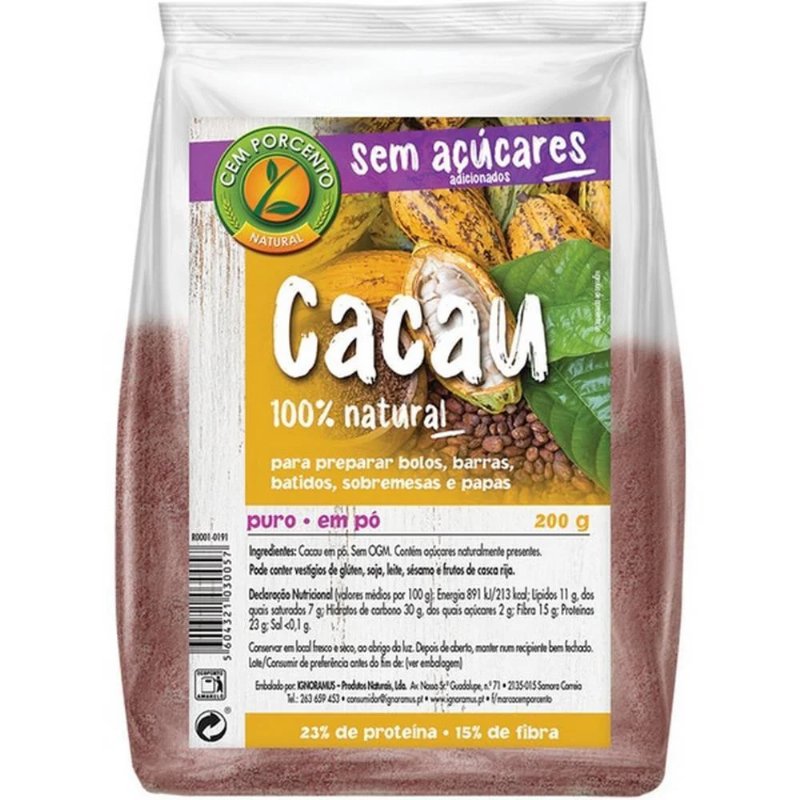 Cacau Natural Em Pó Cem Porcento 200 g