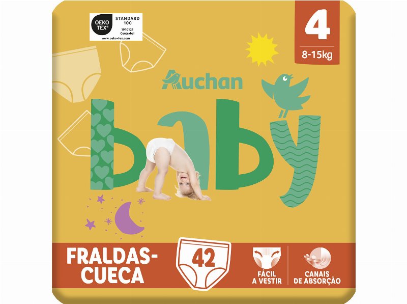 Fraldas Cueca Auchan Baby Tamanho 4 8-15 kg 42Un