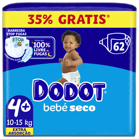Fraldas Bebé Seco Extra 10-15 kg T4+ Dodot 62 Un
