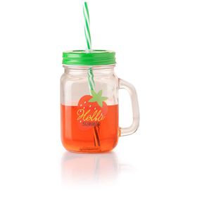 Caneca Com Palhinha 450 ml Tampa Verde Morango Kasa