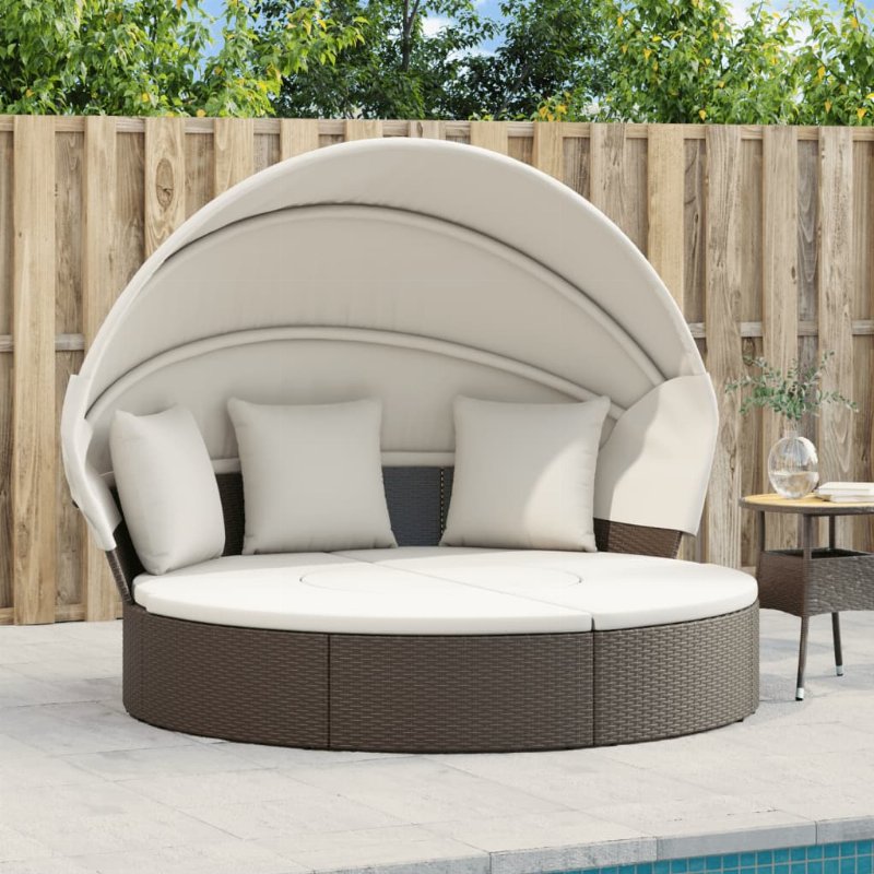 Hkh Cama Lounge De Exterior C/ Toldo E Almofadões Vime Pe Castanho - Marrom