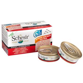 Comida Húmida Para Gato Adulto Atum E Gamba Lata Schesir 6 X 50 g