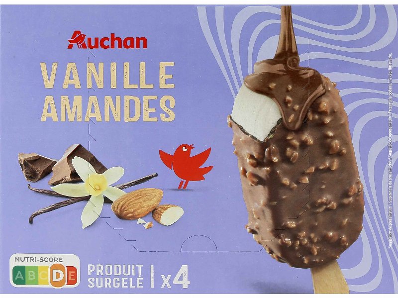 Gelado Palito Auchan Baunilha Amêndoas 4X120 ml