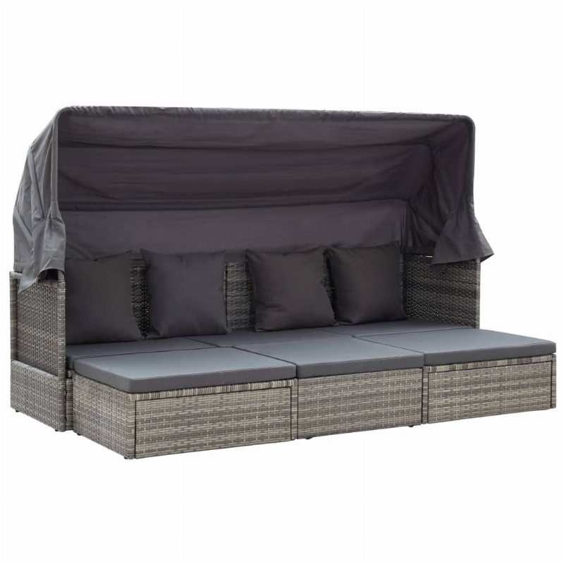 Hkh Espreguiçadeira Jardim C/ Teto Vime Pe Tons Cinza - Cinzeto