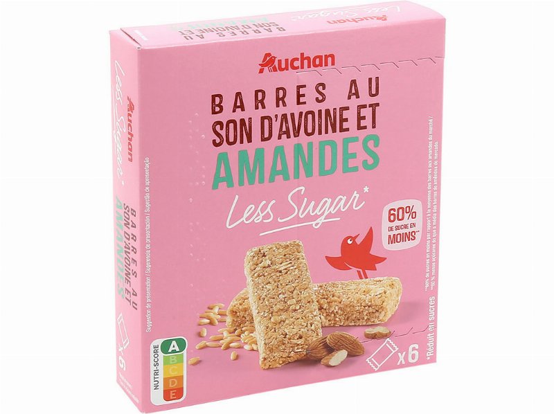 Barras Cereais Auchan Less Sugar Aveia E Amêndoa 6Un 180 g