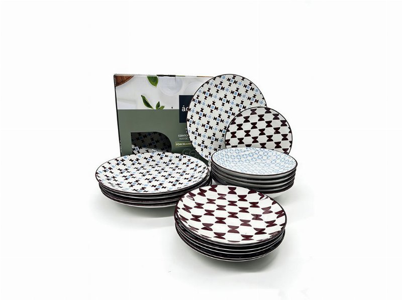 Serviço 18Pcs Actuel Porcelana Azul/Bordeaux