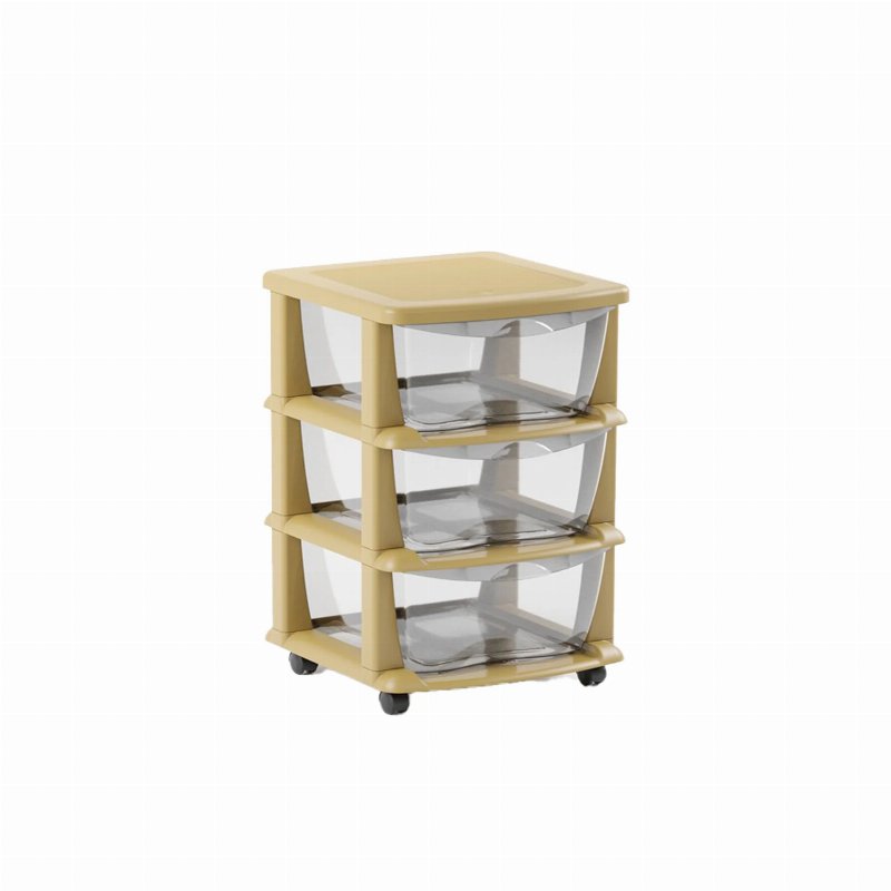 Practikart Gaveteiro Bege Com Rodas E 3 Gavetas Transparentes