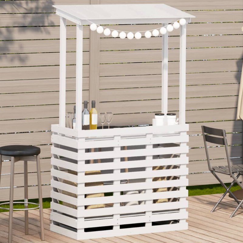 Hkh Mesa De Bar Para Exterior Com Telhado Madeira Maciça - Branco