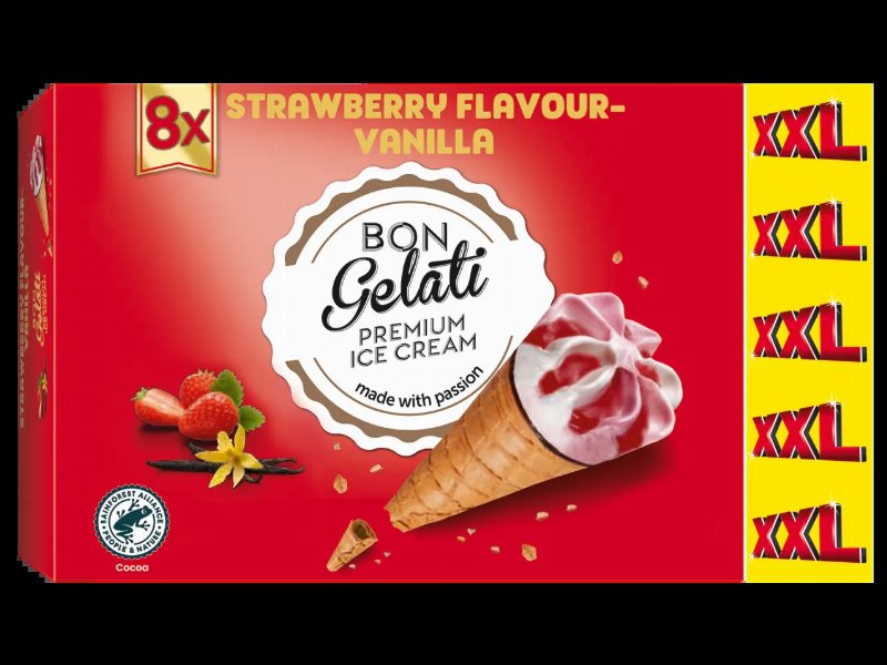 Gelado Em Cone De Morango E Baunilha