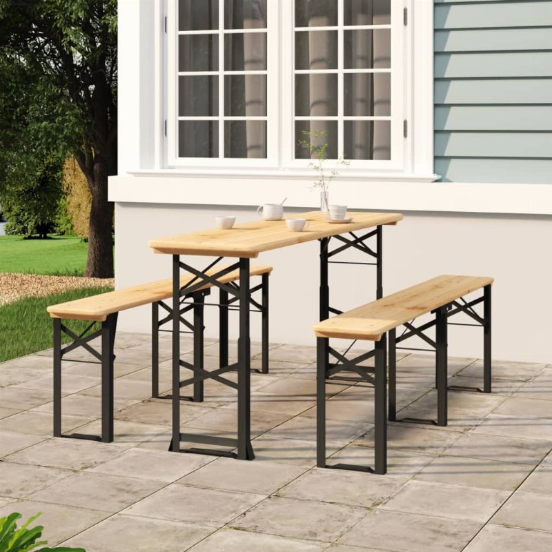 Hkh Mesa De Cerveja Dobrável 170X50X75/105 Cm Madeira Abeto Maciça - Marrom