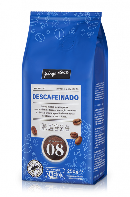 Café Moído Moagem Universal Descafeinado Pingo Doce 0.25Kg