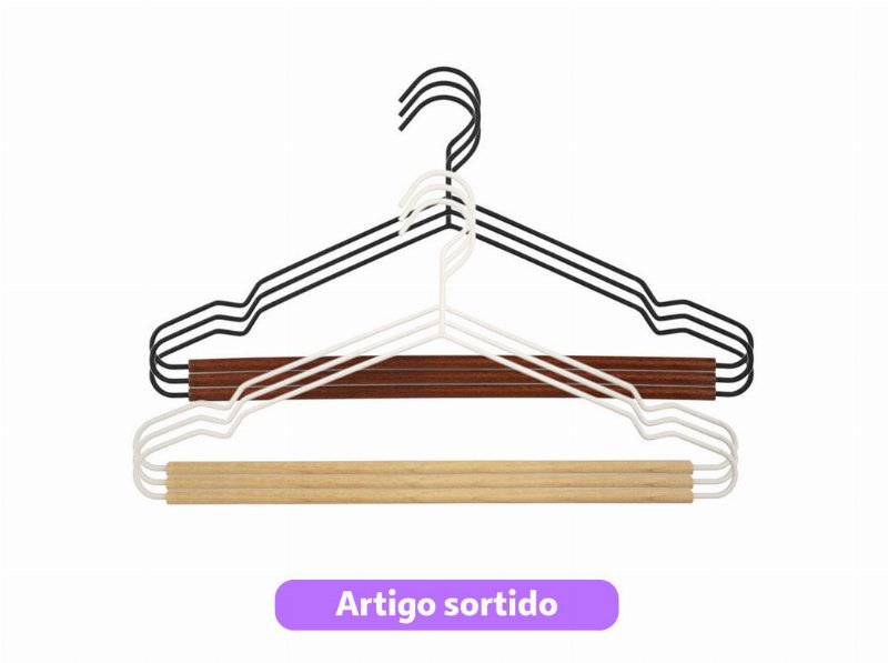 Conjunto 3 Cabides Metal Actuel Com Barra Madeira 42Cm Cores Sortidas