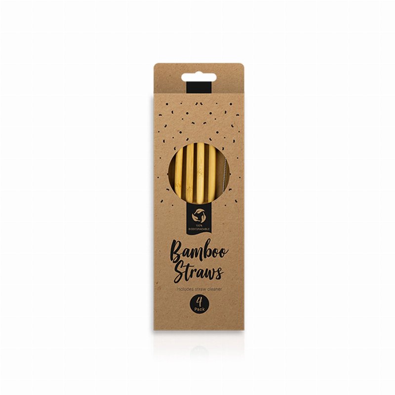 Pack 4 Palhas Em Bambu Com Escovilhão