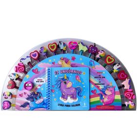 Os Unicórnios - Livro Para Colorir Com 20 Lápis + 20 Borrachas