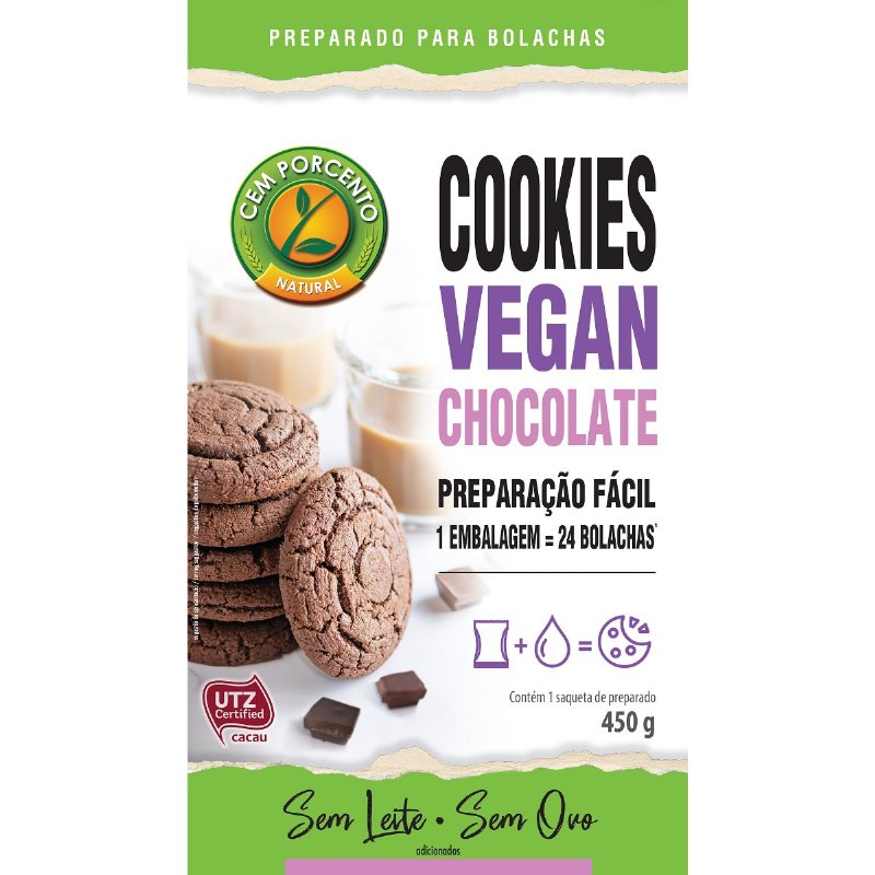 Preparado Para Bolachas Cookies De Chocolate Vegan Sem Ovo E Sem Leite 450 g