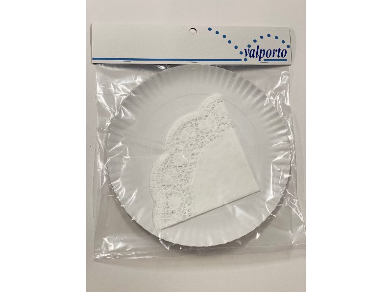 Prato Redondo Com Naperon Valporto Papel Branco 26Cm