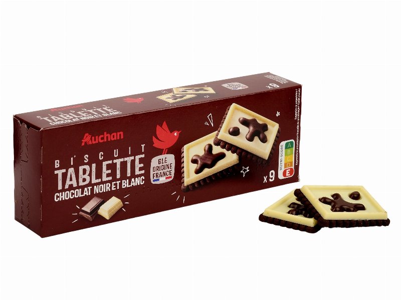 Bolacha Auchan Com Cacau Tablete Chocolate Branco E Negro 115 g