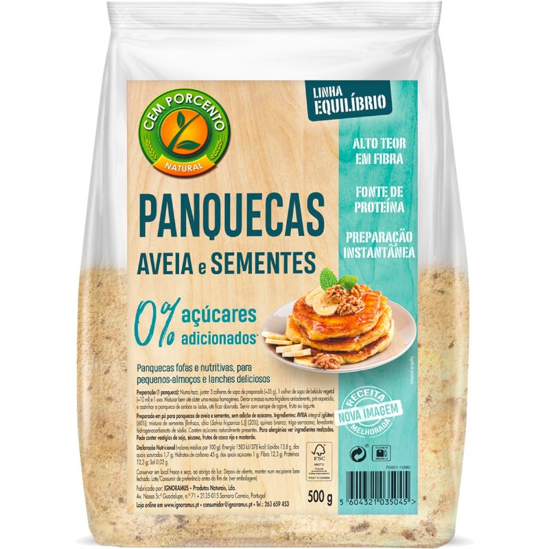 Preparação Instantânea Mix Panquecas De Aveia E Sementes Sem Açúcar 500 g