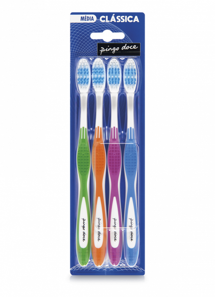 Escova De Dentes Média Clássica Pingo Doce 4Un