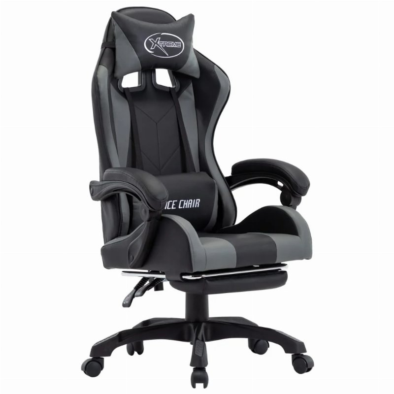 Hkh Cadeira Estilo Corrida Com Apoio Pés Em Couro Artificial - Cinzento/Preto