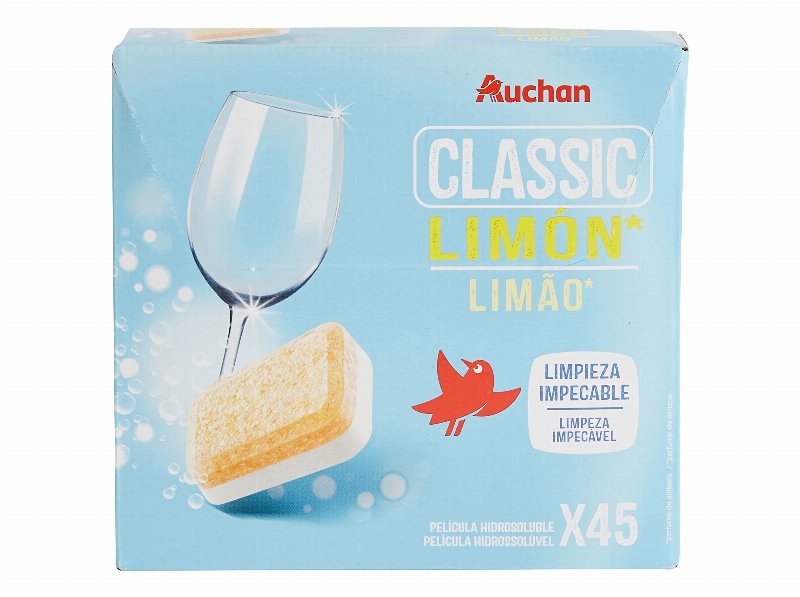 Detergente Auchan Máquina Loiça Pastilha Classic Limão 45Un