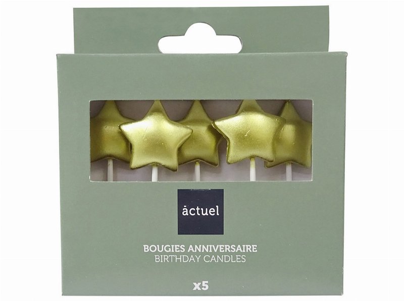 Vela De Aniversário Actuel Estrela Dourada 5 Unidades