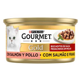 Comida Húmida Para Gato Adulto Pedacinhos Em Molho Salmão E Frango Purina Gourmet Gold 85 g