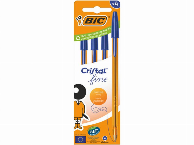 Esferográfica Cristal Fine Bic Azul 4 Unidades