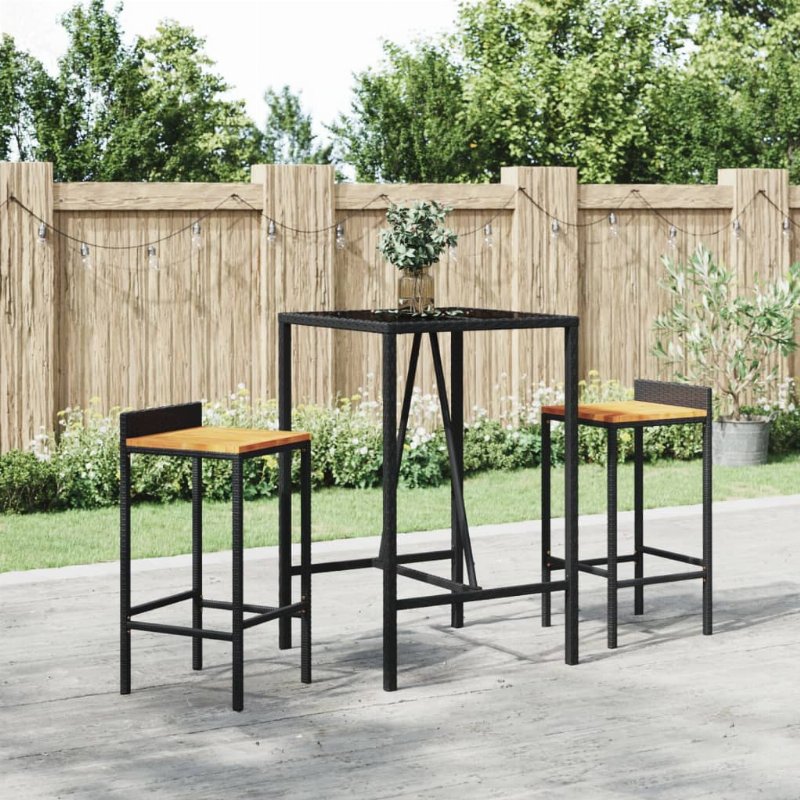 Hkh Mesa De Bar Com Tampo De Vidro Vime Pe - Preto