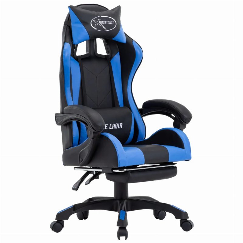 Hkh Cadeira Estilo Corrida Com Apoio Pés Em Couro Artificial - Azul/Preto