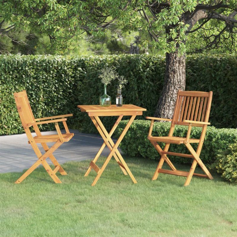 Hkh 3 Pcs Conjunto Jantar Dobrável P/ Jardim Madeira Acácia Maciça - Marrom