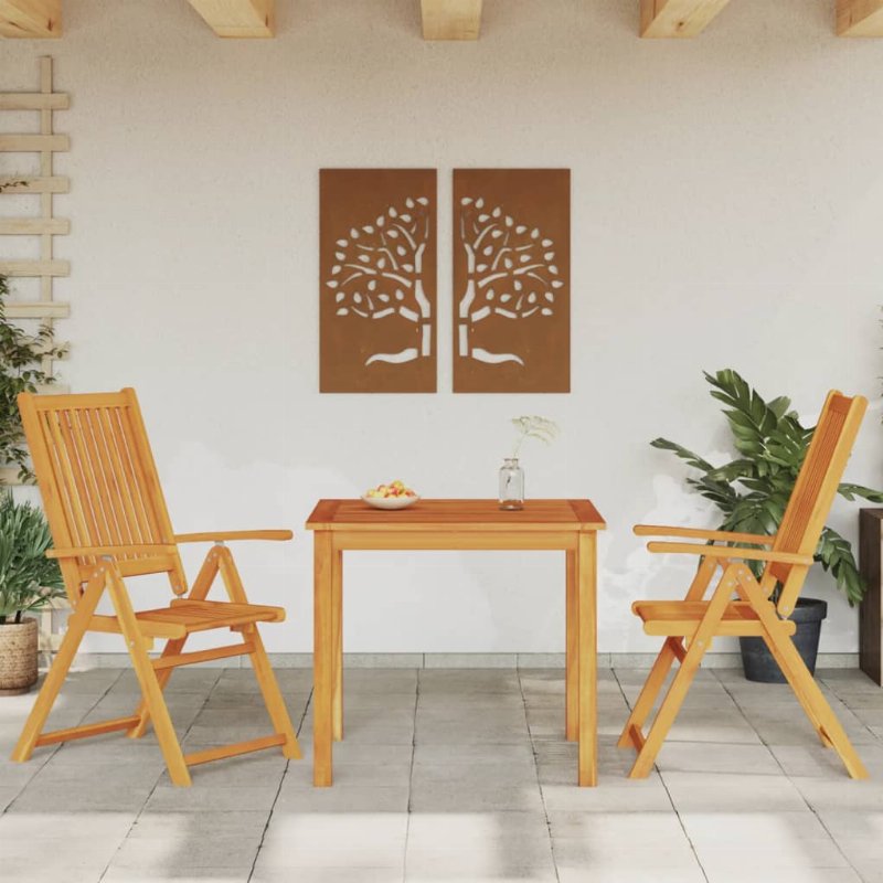 Hkh 3 Pcs Conjunto De Jantar Para Jardim Madeira De Acácia Maciça - Marrom