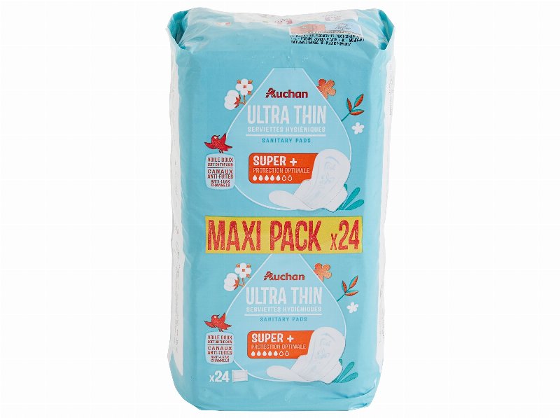 Pensos Higiénicos Auchan Ultra Finos Super C/Abas Bolsa Maxi Pack 24Un