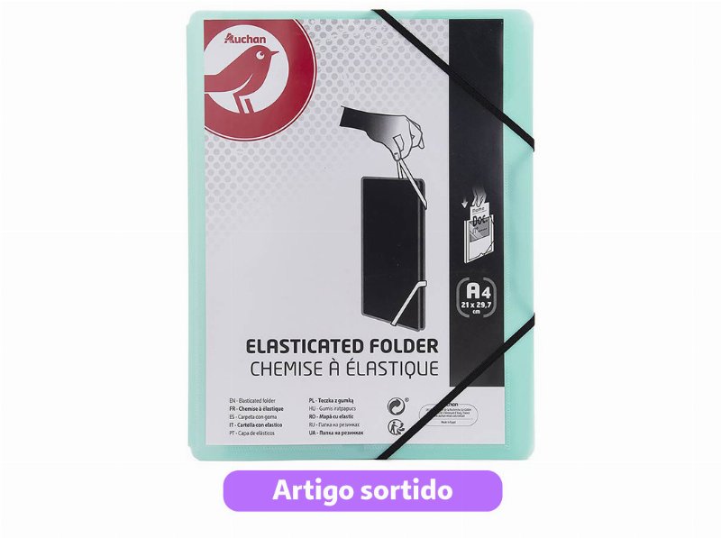 Capa Com Elásticos Auchan A4 Em Plástico Cores Sortidas